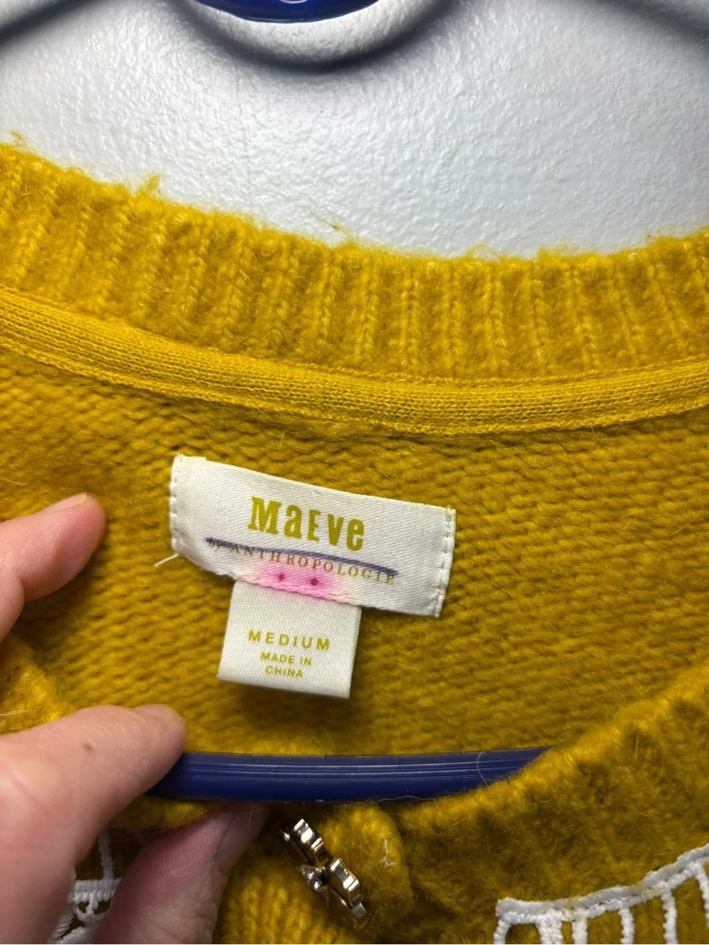 RARE Anthropologie Maeve Mustard Yellow Lace Collar Cardigan Sweater Size M